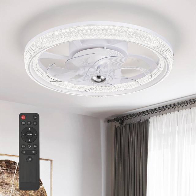 Reversible Crystal Ceiling Fans With Lights Bladeless Modern LED Ceiling Fan - Clear