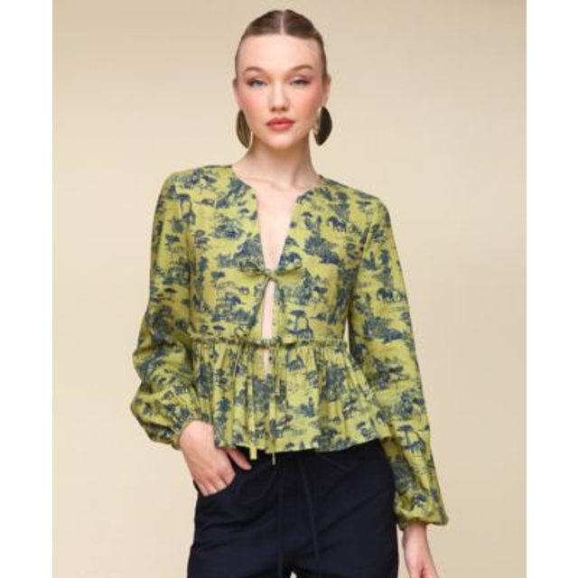 Avec Les Filles Balloon Sleeve Ruffled Shirt