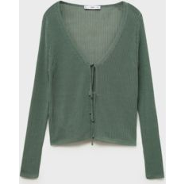 Rib-knit cardigan with bows green - Woman - M - MANGO - Green