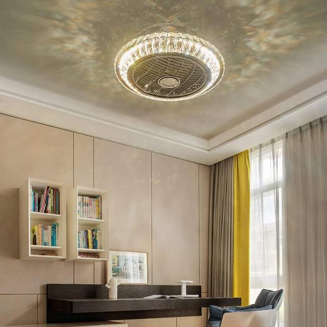Fairmont Park Aarie Crystal Bladeless Ceiling Fan Light,Ceiling Fan with Lights Remote Control,Low Profile Ceiling Fan Blue