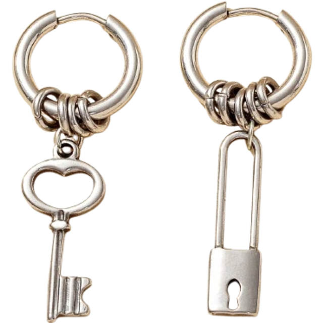 SHEIN 1pc Key & Lock Mismatched Drop Earrings, Stainless Steel Jewelry