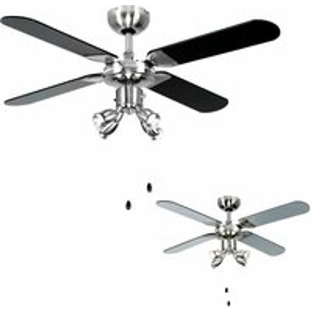 Minisun - 42' Ceiling Fan with Spotlights in Black & Silver Cooling System - Warm White led Bulb