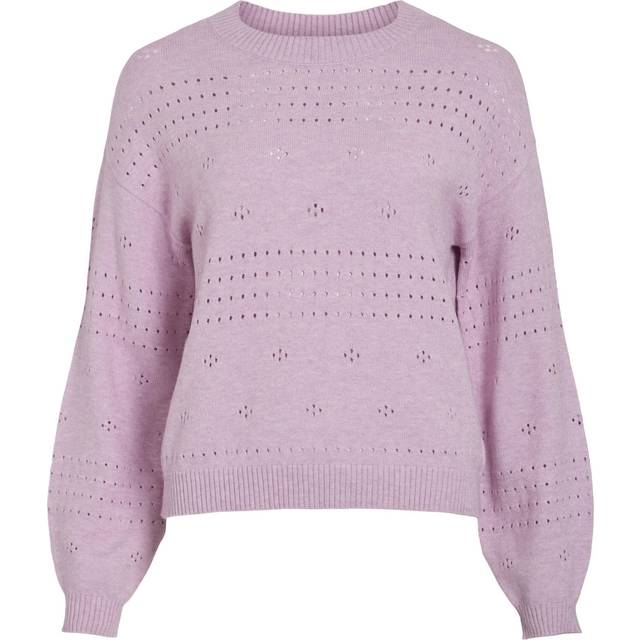 Women's Vila Viril Long Sleeve O-Neck Pointelle Knit Top Winsome Orchid Melange - Pink - Size: 14