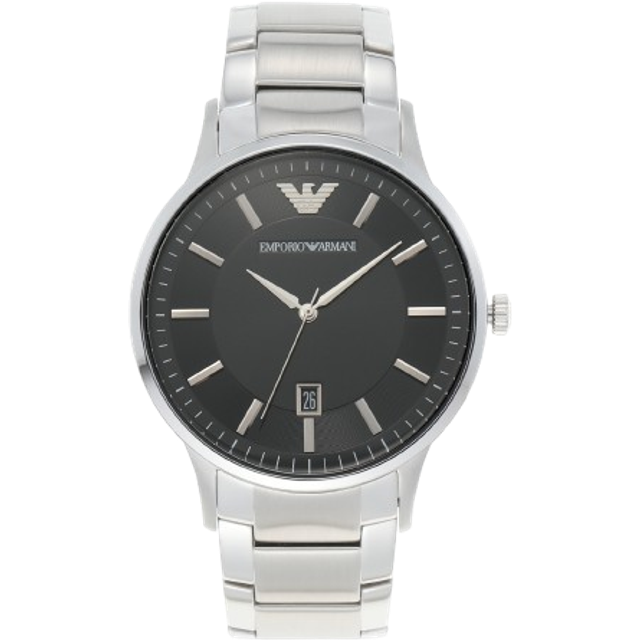 Emporio Armani herrklocka med tre visare, rostfritt stål, storlek 43 mm, silver, En storlek, Klocka
