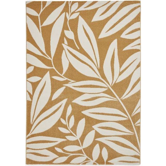Catherine Lansfield Sorral Leaves Botanical Rug Ochre - Brown
