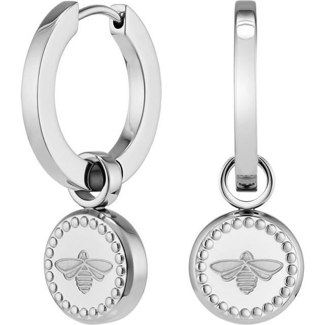 Olivia Burton Silver Steel Bee Hoop Earrings
