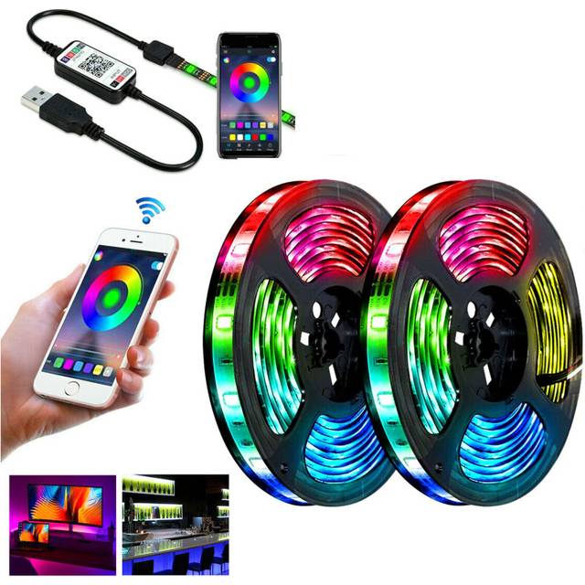 12V Bluetooth USB RGB LED Strip Lights IP65 Waterproof 5050 1M 60 LEDs