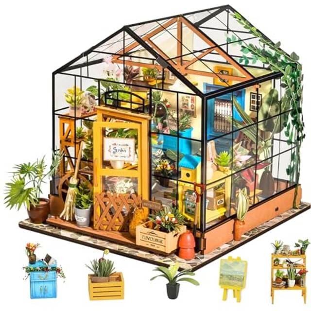 DIY Miniature Dollhouse Kit 1:24 Scale Wooden Greenhouse Mini House Furniture Women Girls Boys Gift Birthday Christmas Valentine