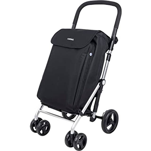 Carlett - Shoppingvagn, hopfällbar vagn för stormarknad, robust, 4 hjul, lätt, justerbart styre, med broms, stor kapacitet, perfekt för stora inköp - Lite Family, svart färg