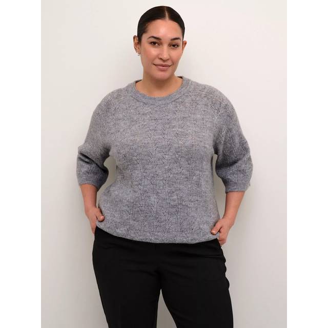 Kaffe Curve, Stickade tröjor & koftor, Dam, M, Polyester, Grå Melange Stickad Pullover Tröja - gray (M)