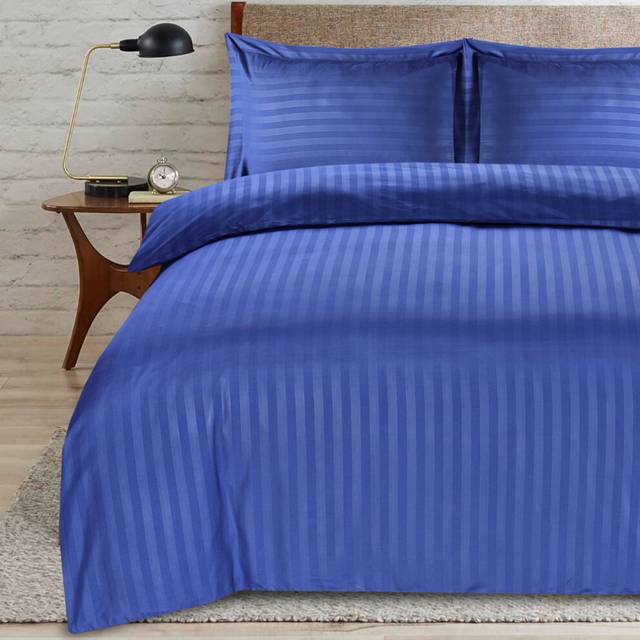 (Navy, Single) Satin Strips Duvet cover Set