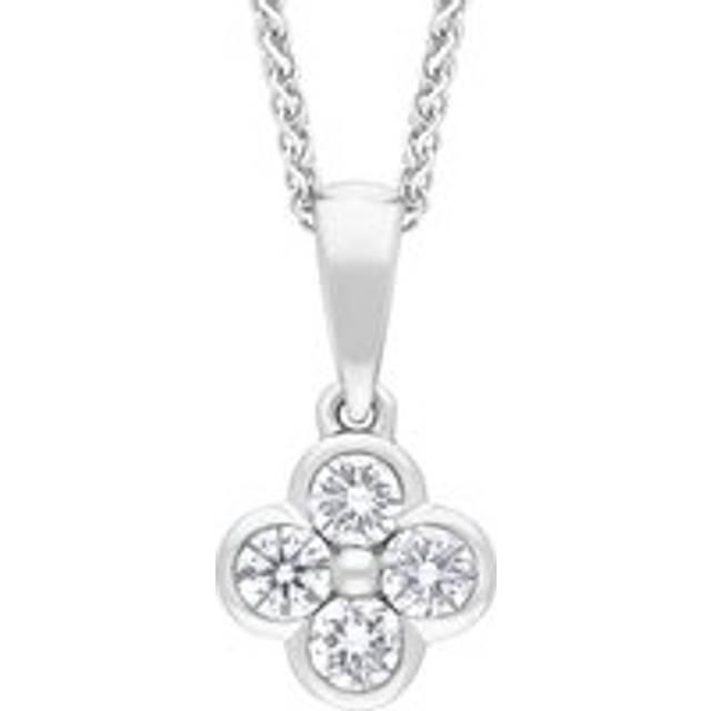 18ct White Gold .25 4 Stone Cluster Diamond Pendant & Chain