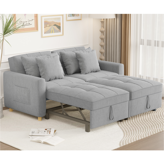 (Grey) YODOLLA 3-in-1 Sofa Bed Double Sleeper Chair Bed