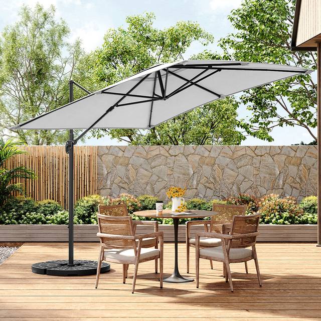 3m Cantilever Garden Parasol with Fillable Base - Light Grey