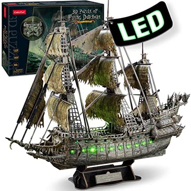 CubicFun LED Pirates of the Caribbean Flying Dutchman Model Kits for Adults to Build 3D Jigsaw Puzzles Ship Model Building Gifts for Adults Kids Girls