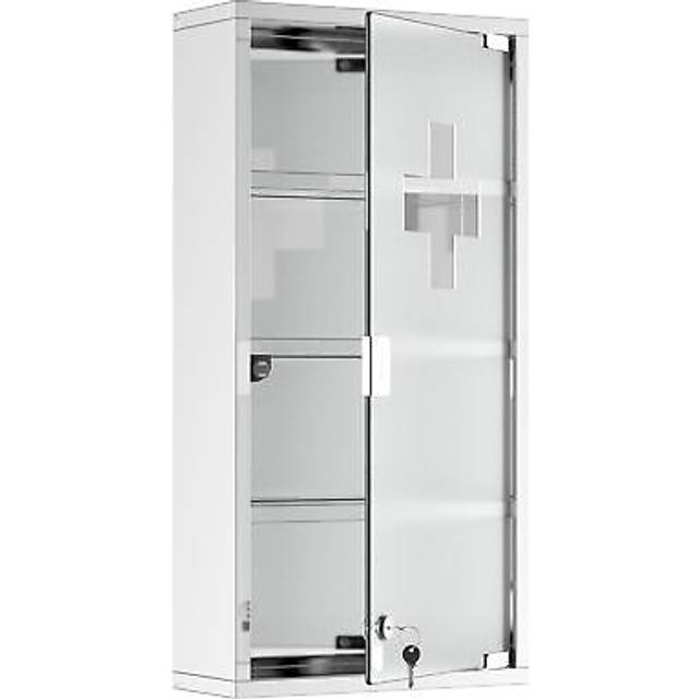 HOMCOM Medicine Cabinet Houseware Stainless Steel Medicine Cabinet Glass Door