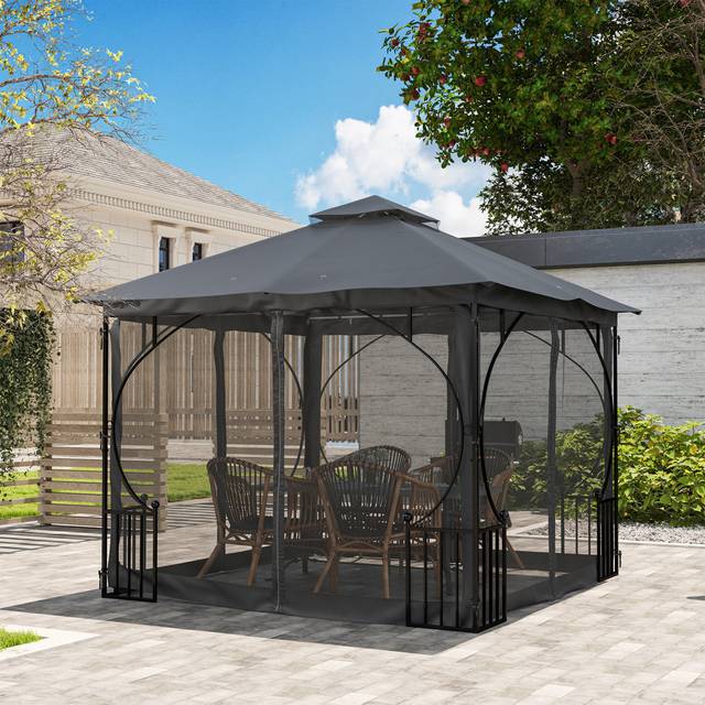 24.5 Ft. W x 24.5 Ft. D Metal Soft-top Gazebo - Dark Grey (295cm W X 295cm D X 275cm H)
