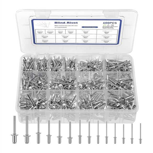 600 Pcs 14 Size Rivets Assortment Kit Aluminum (3/32 Inch 1/8 5/32 3/16 Inch),Assorted Blind