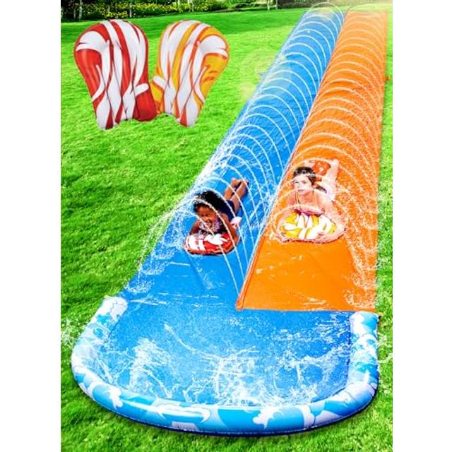 JOYIN 32.5ft Extra Long Water Slide and 2 Inflatable Boards  Heavy Duty Lawn Water Slides Double Waterslide Slip with Sprinkler for Kids Adults Backya