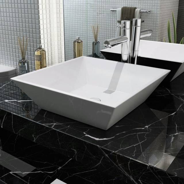 Ricarda Ceramic Square 415 mm Countertop Basin - White (16.34mm L X 4,150mm W X 120mm H)