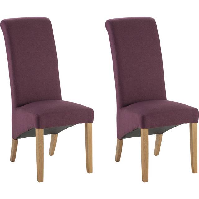 Hampton Solid Oak Upholstered Dining Chair - Herringbone - Plum (107cm H X 44cm W X 64cm D)