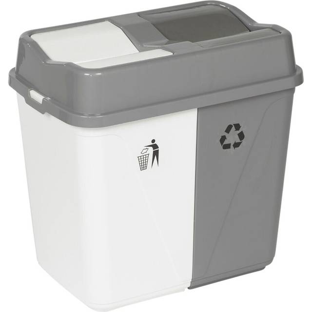 Duo Kitchen Bin Waste Garbage Can 2 Compartments with Base Connectors - Grey (40L)