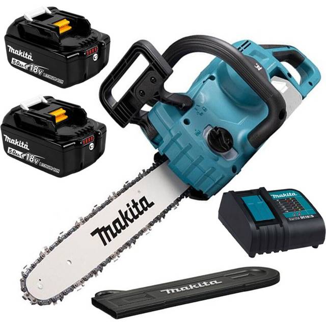 Makita 18v Cordless Chainsaw Brushless 350mm 35cm Cutting Guard + x2 5.0AH Kit
