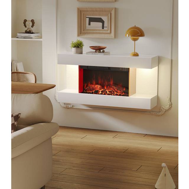82cmW Wall Mounted Electric Fireplace With Multi Ambient Light Colors, Remote, 1800w Heater, White (42cm H X 82cm W X 20.6cm D)