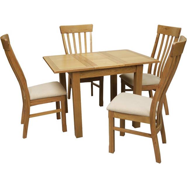 Aceves Butterfly Leaf Solid Oak Dining Set - Natural (76&#34; H x 110&#34; L x 80&#34; W)