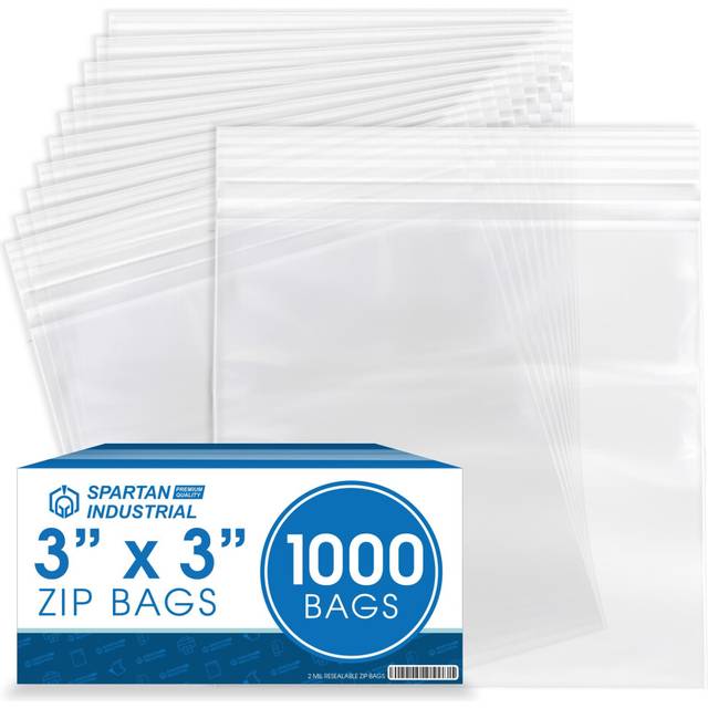 Spartan Industrial - 3  X 3  1000 Count 2 Mil Clear Reclosable Zip Plastic Poly Bags with Resealable Lock Seal Zipper