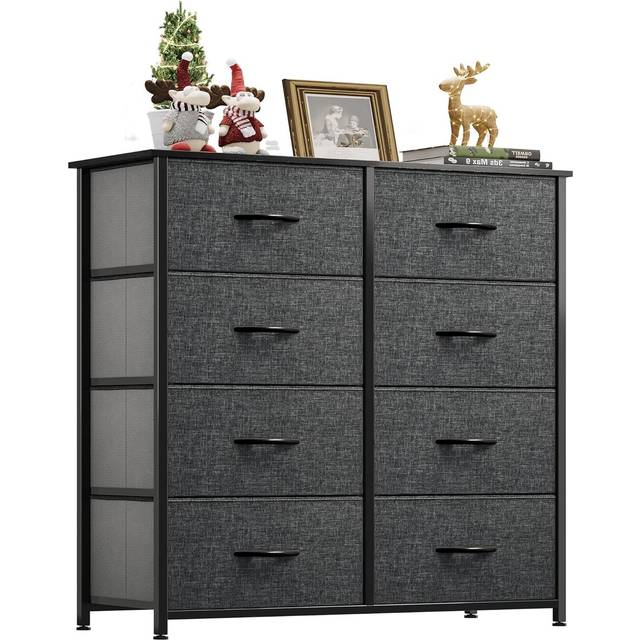YITAHOME Chest of Drawers with 8 Drawers,Bedroom Drawers, Fabric Dresser with Wood Top,Drawer storage unit for for Bedroom, Living room, Black Grey
