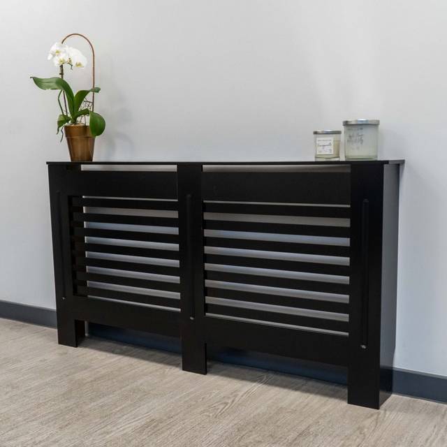 Cassiopeia Wall-Mounted Black Radiator Cover (81.5cm H X 152cm W X 19cm D)