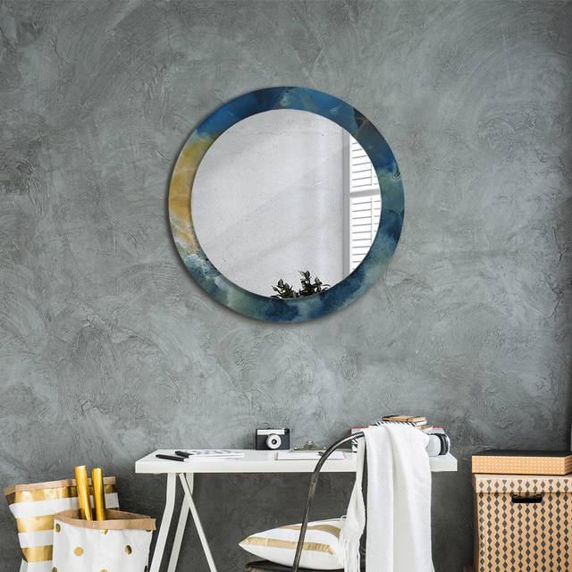 Huldar Round Glass Framed Wall Mounted Accent Mirror in Black (70cm H X 70cm W X 0.8cm D)