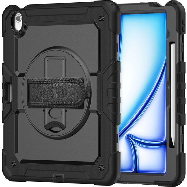 iPad Air 13" (2025 / 2024) Hybrid Skal med Inbyggt Skärmskydd - Kickstand - Axelrem - Svart