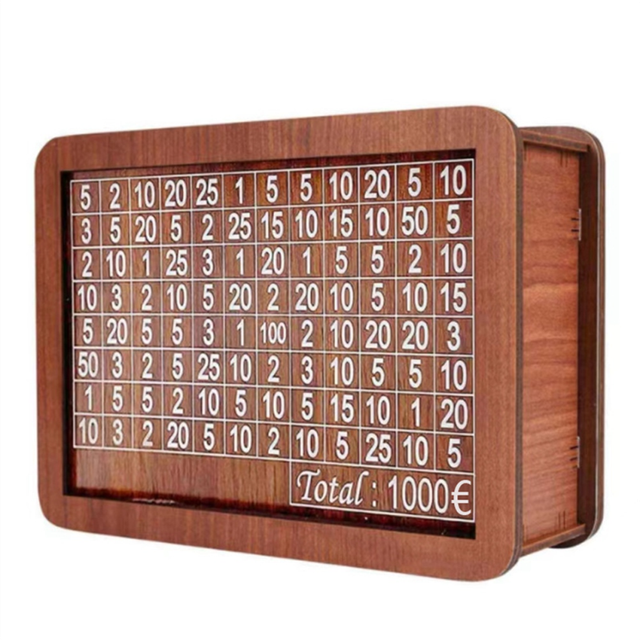 Wooden Piggy Bank for Adult Kids, Money Box with Counter, Saving Tin, Reusable Counting Target,B