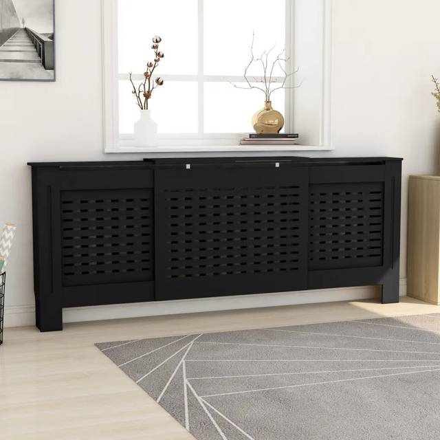 Io Adjustable Radiator Cover - Black (81.5cm H X 141cm W X 20.5cm D)