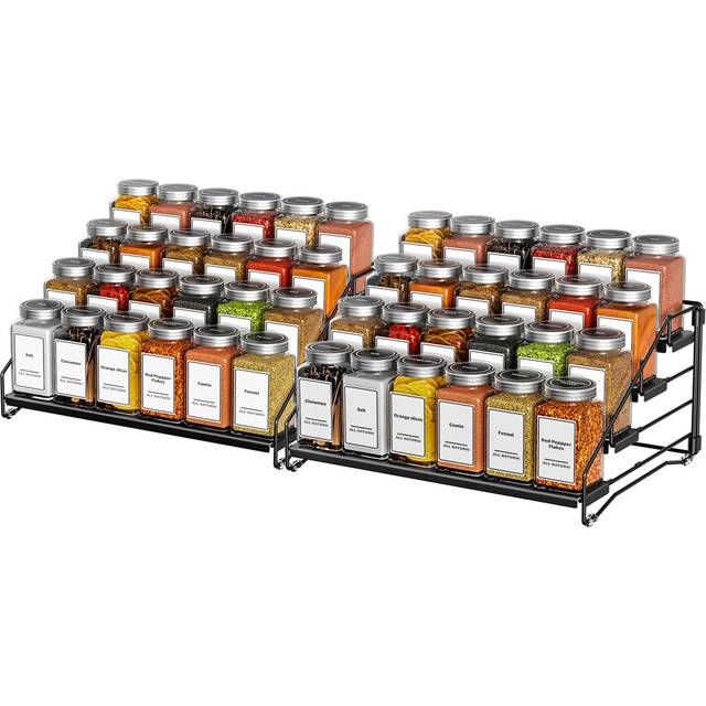 4-Tier Spice Rack For Inside Cupboard, Kitchen Countertop Spice Rack, Depth Adjustable Spice Racks Organiser For Counter, Cupboard, Pantry (2 Packs) (17.5cm H X 34cm W X 25.5cm D)