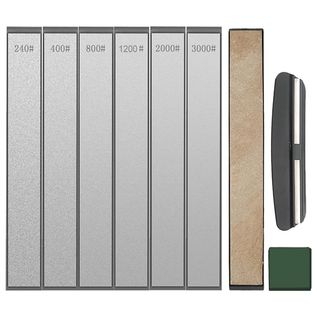 Diamond Sharpening Stones,6 Whetstones-240/400/800/1200/2000/3000,1Leather Strop,1 Knife Angle Guide