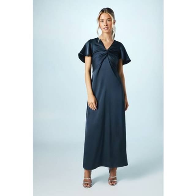 Teen Twist Front Angel Sleeve Bridesmaids Dress - Navy - 14-15 yrs
