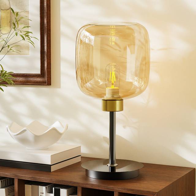 Fairmont Park Mid Century Modern Table Lamp Gold Glass Desk Lamp Minimalist Black 42.5cm H X 19cm W X 20cm D