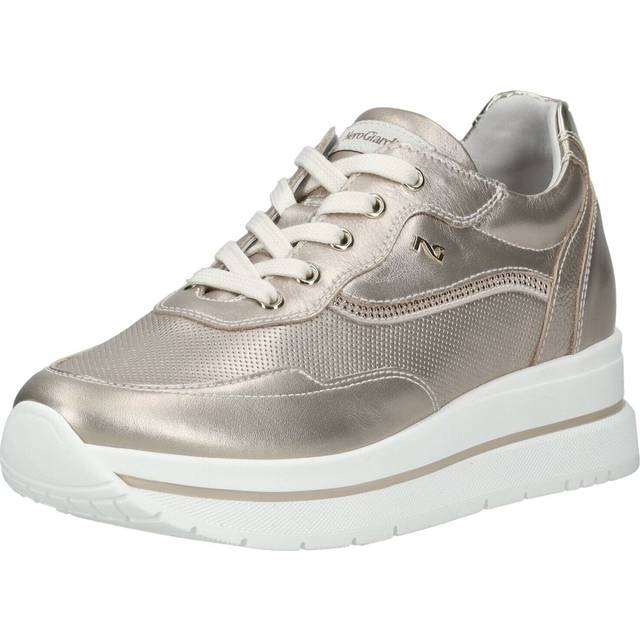 Metallic Leather Trainers with Breathable Mesh Inserts