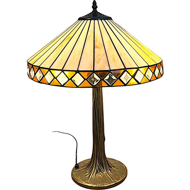 Art Deco Table Lamp, 40.5 cm Diameter Tiffany Style Beige Glass Shade, Tree Base - Brown (90cm H X 40cm W X 40cm D)