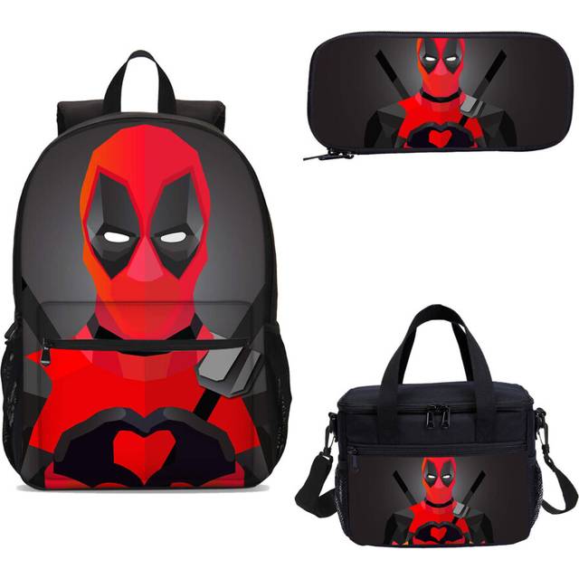 Funny Deadpool Comics Student Big School Backpack Cooler Lunch Bag Pen Case Lot