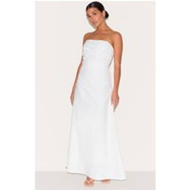 Petite White Linen Look Bandeau Maxi Dress, White - 6