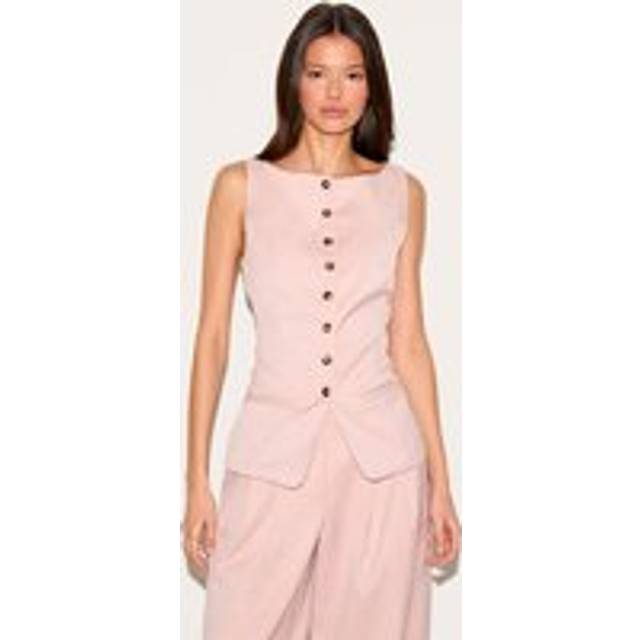 Light Pink Tailored Woven Boatneck Waistcoat, Light Pink - 16