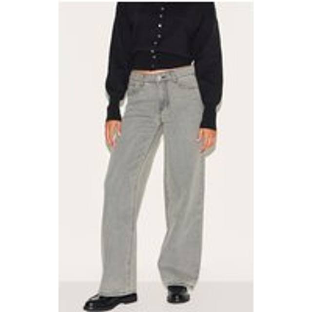 Grey Stone Washed Mid Rise Straight Leg Jeans, Grey - 10