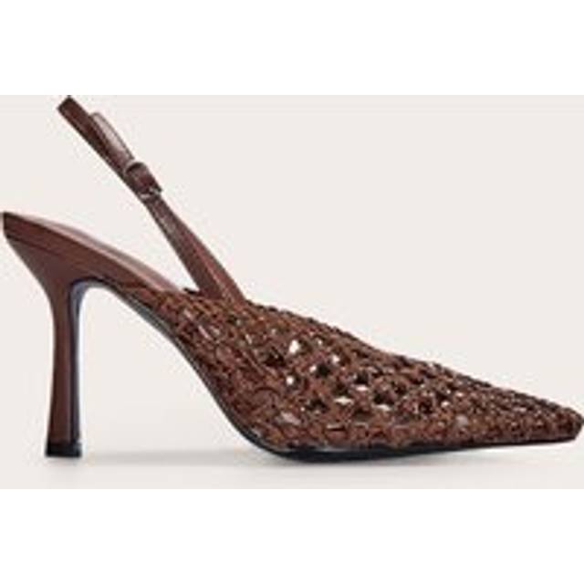 Chocolate Pu Point Toe Woven High Heeled Sling Back Courts, Chocolate - 6