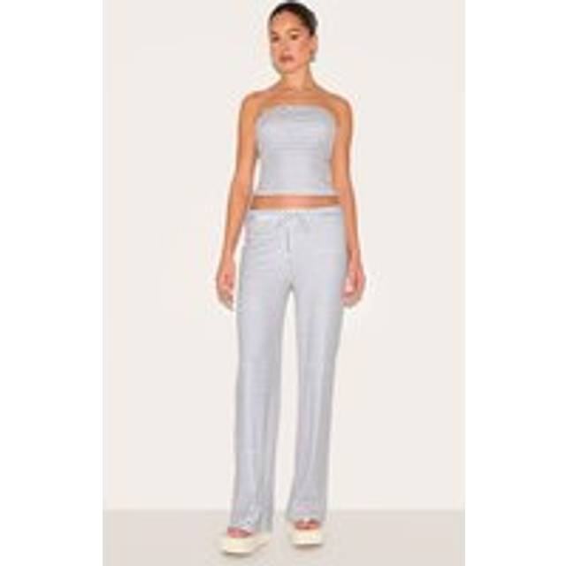 Blue Soft Touch Striped Mid Rise Wide Leg Trousers, Blue - 12