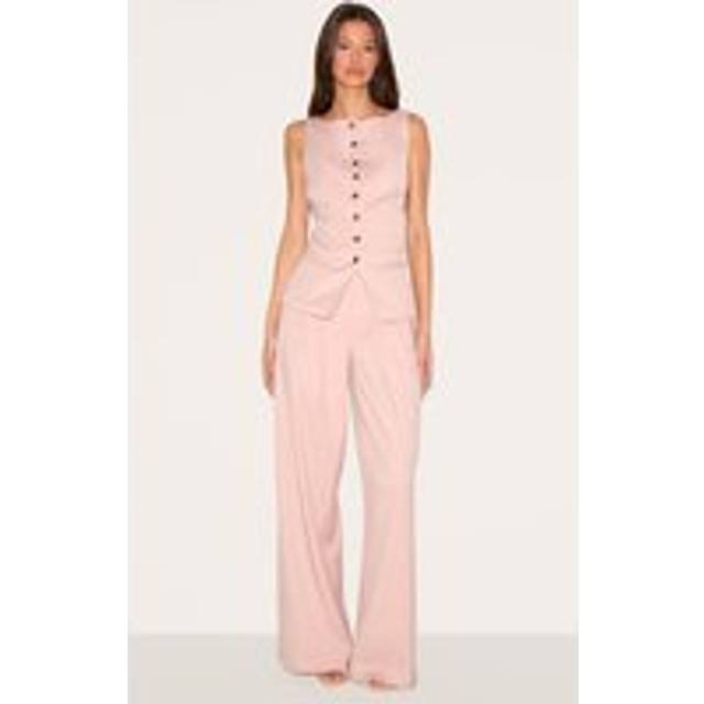 Light Pink Tailored Woven Pleated Wide Leg Trousers, Light Pink - 10
