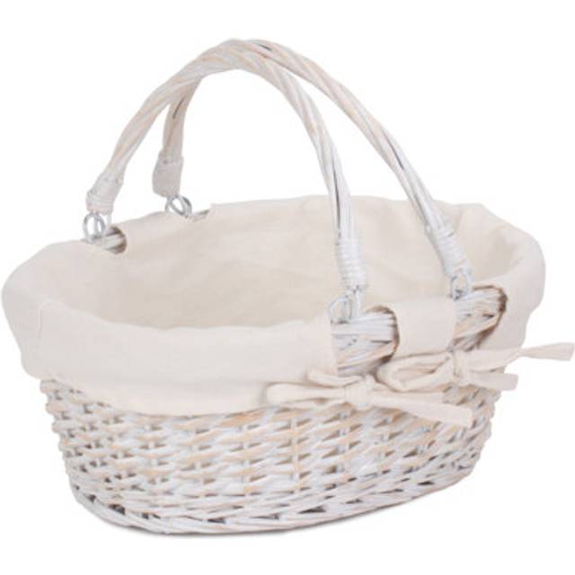 White Wicker Swing Handled Shopping Basket with Lining (18cm H x 28cm W x 33cm D)